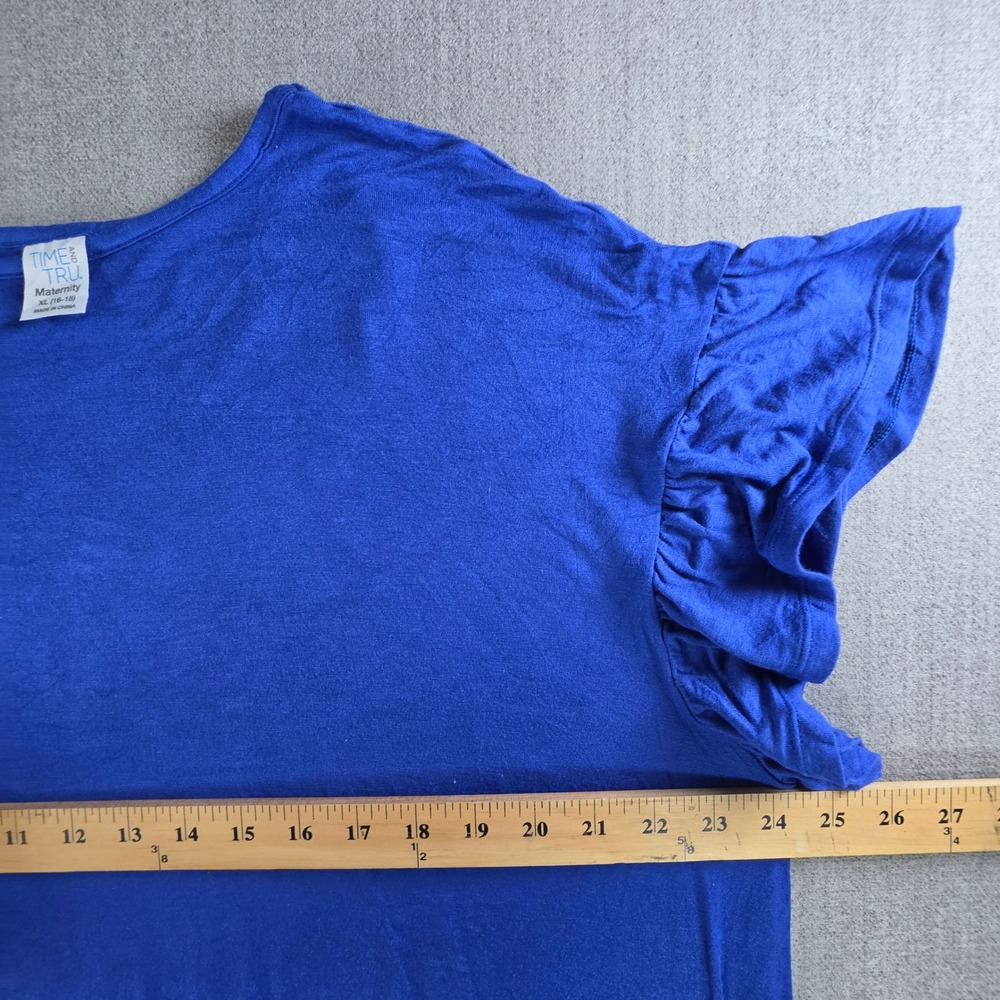 Time and Tru Maternity Top Women XL Blue Ruffle Sleeve Elastic Hem T-Shirt - Picture 6 of 16